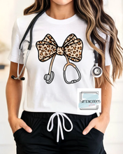 Load image into Gallery viewer, Leopard Stethoscope Bow TEE