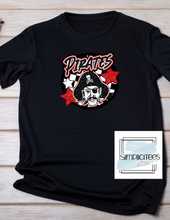 Load image into Gallery viewer, Pirate Circle Glitter Mascot Head Design ADULT Tee
