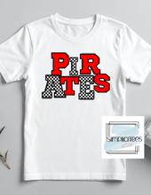 Load image into Gallery viewer, Red and Checkered PIRATES Design ADULT Tee