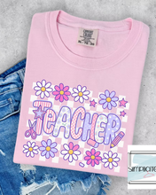Load image into Gallery viewer, Daisy Teacher Pastel Groovy Retro Tee