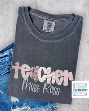 Load image into Gallery viewer, Pink Floral Doodle Teacher Name Tee CUSTOMIZABLE