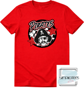 Load image into Gallery viewer, Pirate Circle Glitter Mascot Head Design ADULT Tee
