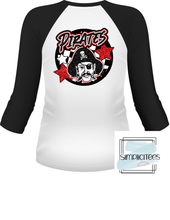 Load image into Gallery viewer, Pirate Circle Glitter Mascot Head Design ADULT Tee
