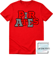 Load image into Gallery viewer, Red and Checkered PIRATES Design ADULT Tee
