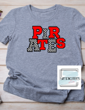 Load image into Gallery viewer, Red and Checkered PIRATES Design ADULT Tee
