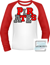 Load image into Gallery viewer, Red and Checkered PIRATES Design ADULT Tee
