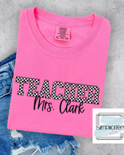 Load image into Gallery viewer, Checkered Teacher Name Tee CUSTOMIZABLE
