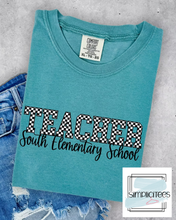 Load image into Gallery viewer, Checkered Teacher Name Tee CUSTOMIZABLE
